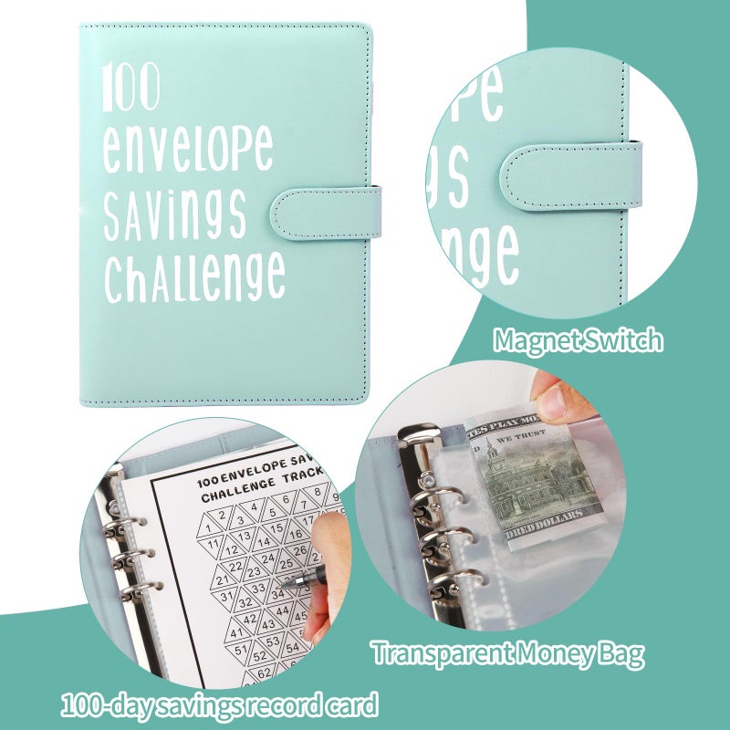 LMTNNB 100 Envelopes Money Saving Challenge Binder, Save 5050 Dollars 100 Day Envelope Challenge Binder with 100 Cash Envelopes, Tracker, and Stickers - Image 3